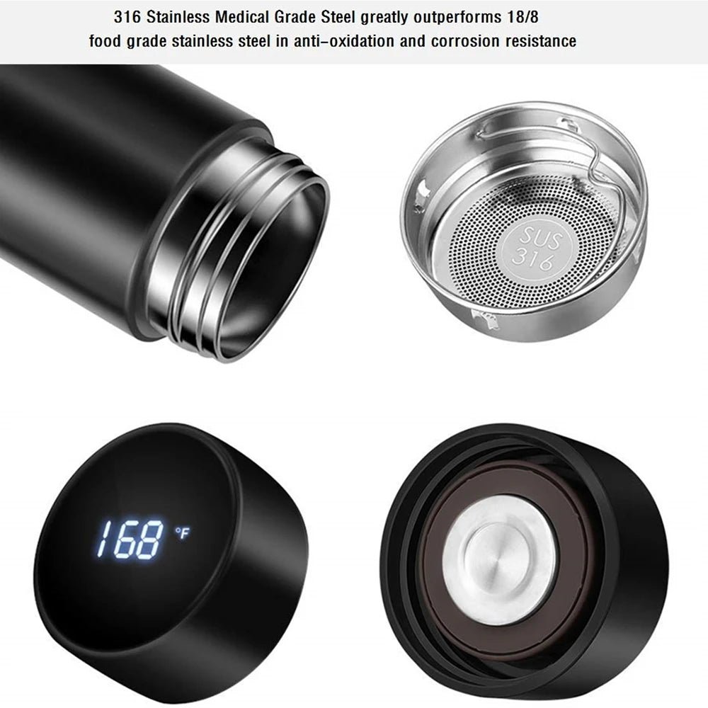 Stainless Steel Thermos Bottle with Digital Temperature Display