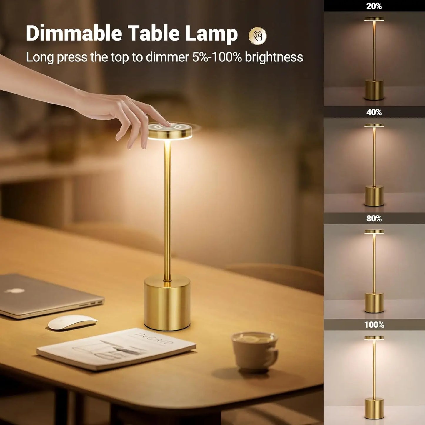 LED Rechargeable Touch Metal Table Lamp
